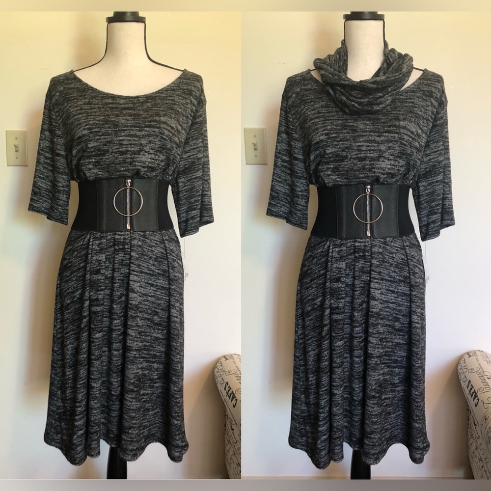 Dress; NWT; Apt. 9; A-Line; Black & Grey; Removable Neck Cowl; Size XL*
